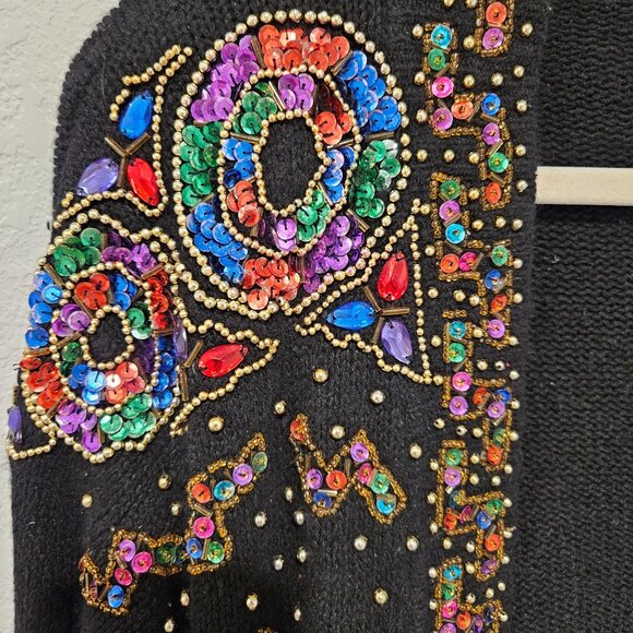 Cristina Woman Size L VTG Embellished Silk Angora blend Cardigan Art Colorful - Picture 2 of 8